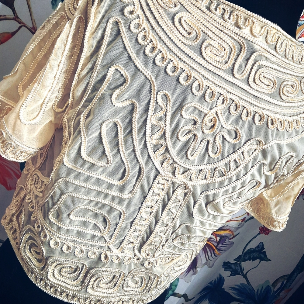 ~{Soft Surroundings}~ Vintage boho heavy stitched mesh cardigan.